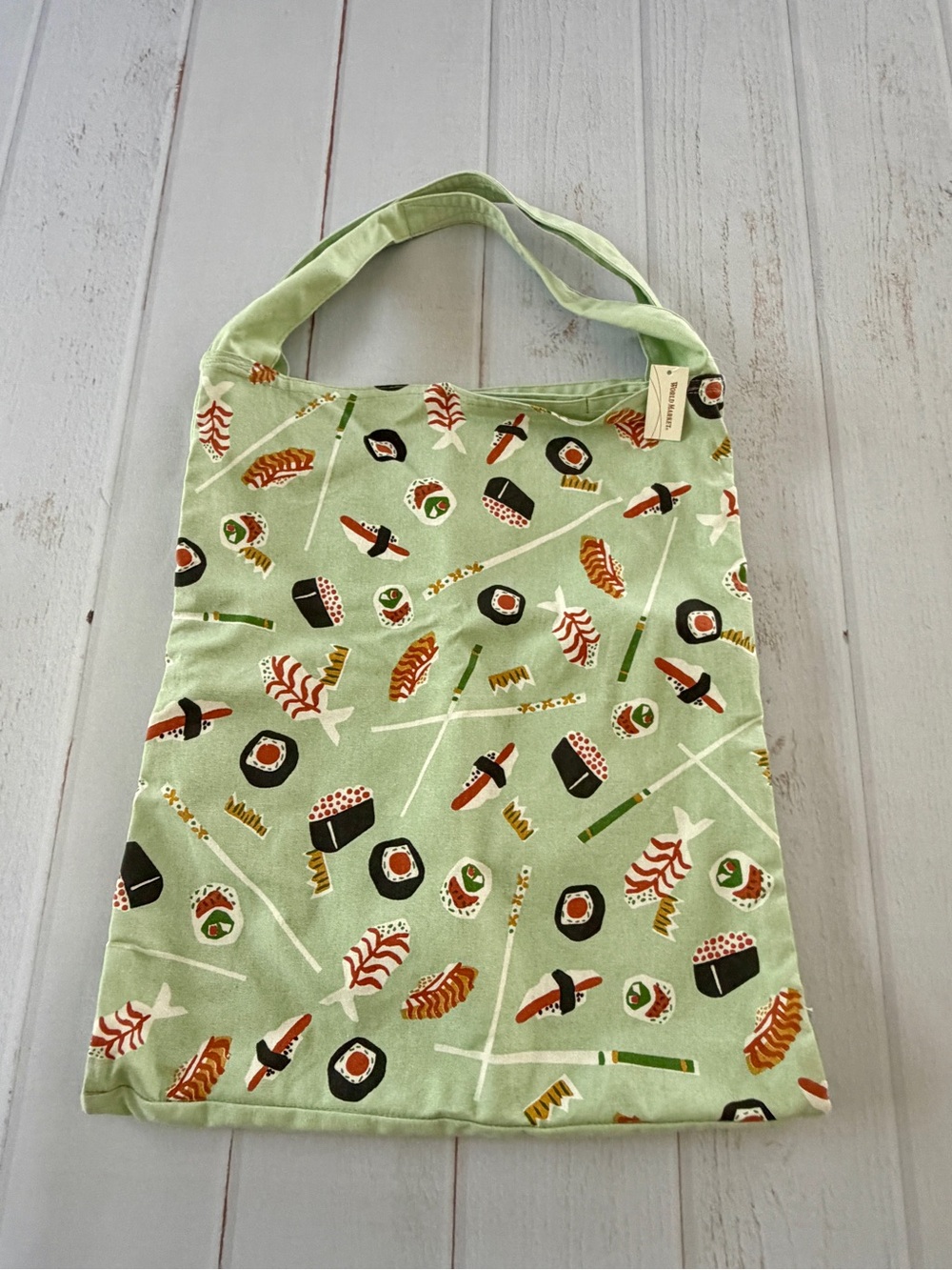 World Market Sushi Print Reusable Tote Bag Green Grocery Shopping Market Bag NWT